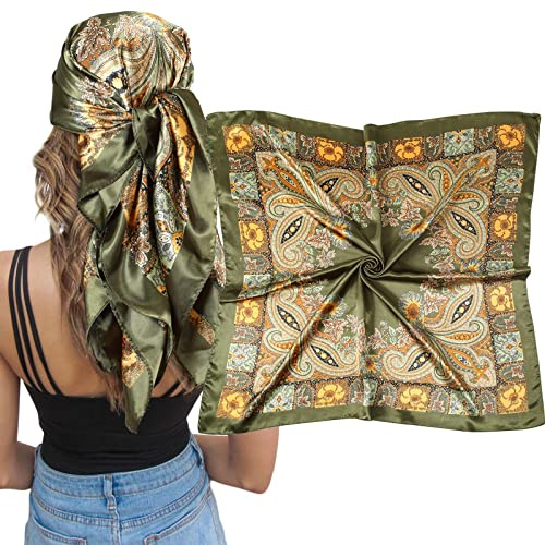 AWAYTR 35 Satin Silk Scarf - Large Hair Bandana, Sleeping Wrap for Women
