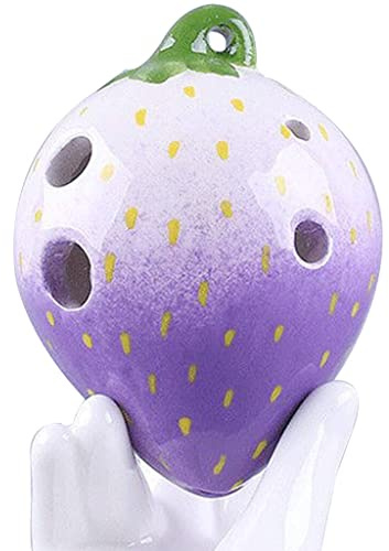 Ocarina,4 Hole Red Strawberry Ceramic Ocarina with Lanyard,6 Hole Gradient Fruit Shape Ocarina Instrument,for beginners（YABHTD-PURPLE）