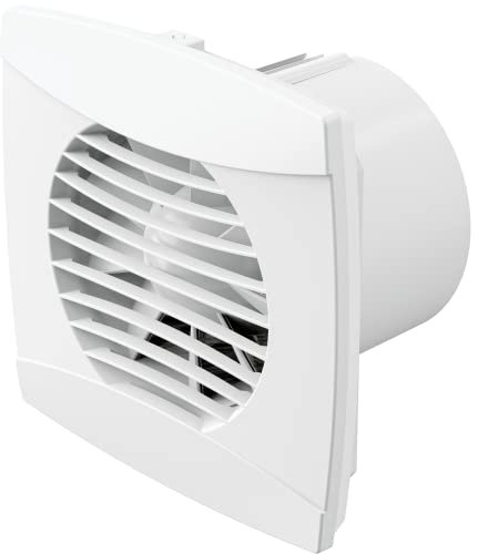 IPX5 Axial Bathroom Extractor Fan and Electronic Timer, Humidstat & Back Draft Excluder | Wall or Ceiling Mounted | Low Profile, Silent Operation (100mm with Timer & Humidstat, White)