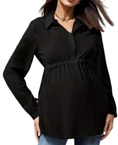Vuncio Chemise De Maternité Manches Longues à Boutons Chemisier Grossesse Femme Col en V Haut Allaitement Femme élégant Hiver Top Femme Enceinte Mode Grande Taille