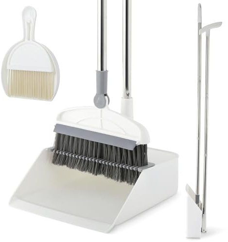 Juego combinado de escoba con recogedor, juego de escoba y recogedor 2 en 1 con mango largo, escoba giratoria vertical de 180° con cepillo y sartenes ligeras para el hogar, cocina, habitación, oficina