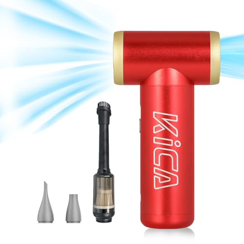 KiCA Jetfan 2.0 Electric Air Duster+Vacuum Accessory Combo for Computer/Keyboard/House Cleaning/Camera Lens/Camping/BBQ/Car/Barbershop,100000RPM,Two Nozzle/Long Battery,Air Can Substitute Tool-Red