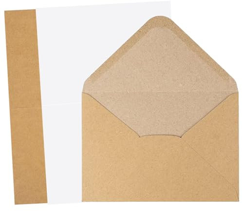 50 StüCk Klappkarten Blanko Mit Umschlag, Kraftpapier Karten A6, B6 BriefumschläGe Braun Mit Nassklebung, Blanko Karten Zum Selbstgestalten, Klappkarten FüR Weihnachts GrußKarten Hochzeits Einladung