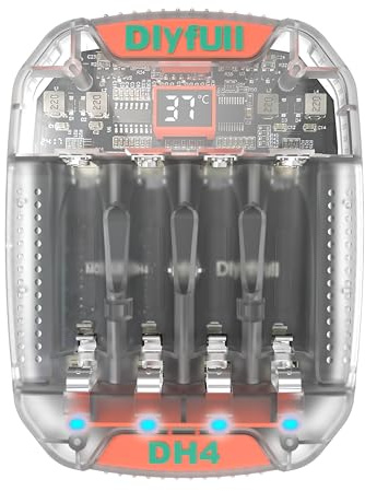 Dlyfull 4-slot Battery Charger, Independent Slot for AA AAA 1.2V NiMH NiCd and 1.5V Li-ion Batteries, Charger Internal Temperature Monitoring