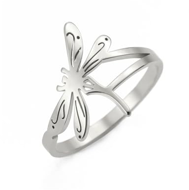 kkjoy Bague de Libellule en Acier Inoxydable Bagues d'Elfes Volants Adorables Insectes Bagues Eternelles Empilables Bague de Promesse Bijoux pour Femmes Charmantes Dames (Diamètre 19mm, Argent)