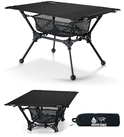 OneTigris Dipper vikbart campingbord vikbart, campingbord fällbord med bärväska och nätficka, litet bord utomhus ultralätt för fiske vandring 60 x 40 x 37 cm (svart)