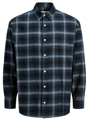 JACK & JONES Checked Flannel Shirt LS Jcocover-Maglietta in Flanella a Quadretti, Pageant Blue, M Uomo