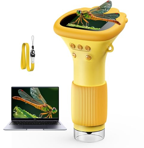 Handheld Microscope for Kids, 8 LEDs 1000x Handheld Digital Kids Microscope with Adjustment Button 2.0 Screen Portable Microscopes Pocket Little Scientist Childrens Birthday Ideas