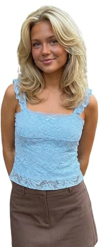 Felcia Women's Summer Y2k Lace Cami Tops Sleeveless Backless Low Cut Lace Floral Tank Tops (A-Sky Blue, S)