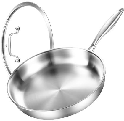 DELARLOCHEF Padella Trilamina 20 cm (7,8 pollici) con Coperchio - Cottura Rapida ed Uniforme - Economica in Energia