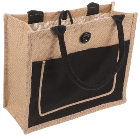 Healeved Borsa Tote in Juta con Manici Lunghi, Leggera di Grande Capacità per Shopping e Uso Quotidiano, Design Semplice e Unico