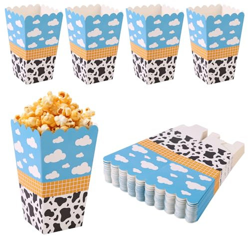 SAVITA 24pcs Cartoon Story Theme Popcorn Boxes, Cow Pattern Toy Inspired Snack Candy Goodie Treat Box Cookie Box Popcorn Containers Holders for Boys and Girls Birthday Party Favor