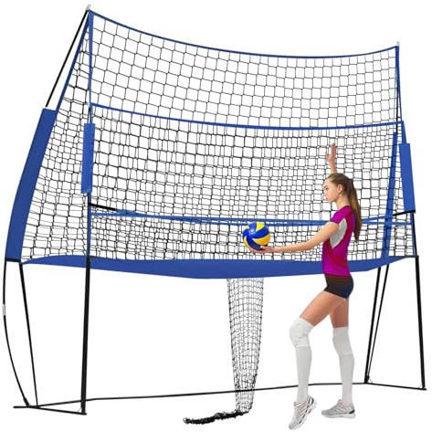Filet d'entraînement de volley-ball, système d'entraînement, filet de rebond pour tennis, volley-ball, badminton - Hauteur avant réglable : 2,4 m/2,29 m/2,13 m/1,98 m - Bleu