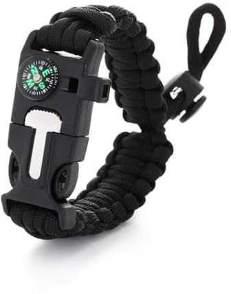 PRIMAL SURVIVAL Paracord Bracelet – Hiking & Camping Gear with Compass, Whistle & Adjustable Wristband | Outdoor Safety & Adventure Accessory (Black)