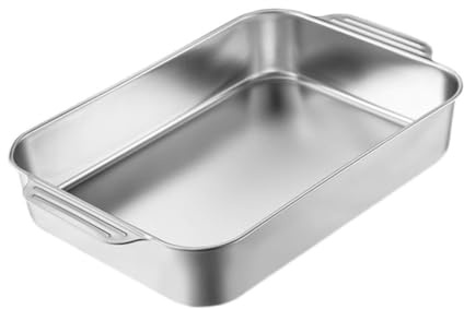 BAZEITFLOW Teglia da Forno Rettangolare Resistente per Cottura al Forno su Piani a Induzione in Acciaio Inossidabile Spessa per Cucinare Pesce e Lasagne