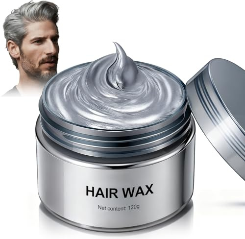 Haarfarbe Grau,Haarfarbe Auswaschbar,Silbergrau TemporäRe Hair Color Wax 120g,Instant Hair Mud Styling Creme,Mattes NatüRliches Finish,FüR Party,BüHne,Cosplay & Halloween,FüR MäNner & Frauen