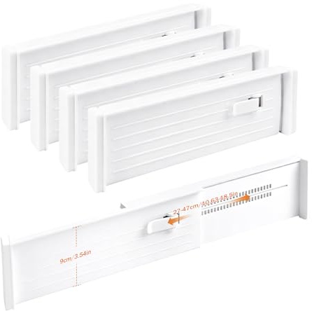 Koxtyzo 4 Pezzi Divisori per Cassetti Regolabili, Regolabile da 27 a 47 cm, Altezza 9 cm, Separatori per Cassetti in Plastica, per Camera da Letto Bagno Cucina Ufficio