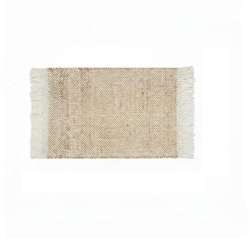 Elegant Floors® Jute-Wolle Teppich Natur | Handgefertigtes Boho Wohnaccessoire mit Fransen im Skandi Stil | Moderner Wohnzimmer Teppich für Boden Deko und Läufer | 40x60 cm