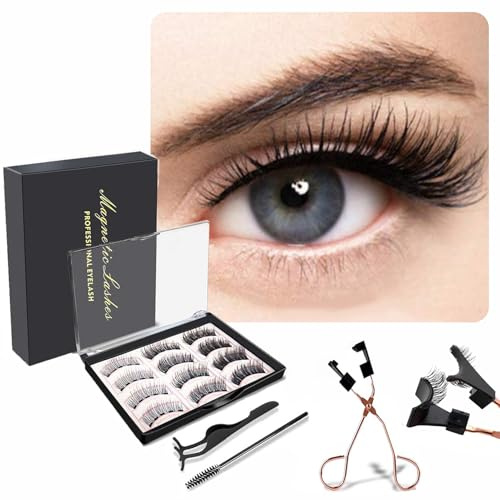 Magnetic Eyelashes 12 Pairs Set, Reusable No Glue Magnetic False Eyelashes with Thin Invisible Band, Lightweight Natural 3D Magnetic Lashes for Beginners, Daily Wear, Parties and Special Occasions