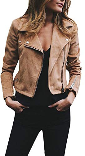 Veste en Suédine Marron Femme Petite,Overdose 2019 Hiver Soldes Manteau Court en Cuir Perfecto Femmes Blouson Casual Outwear