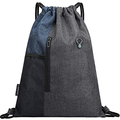 LIVACASA Sacca Sportiva Palestra Coulisse Tasche con Cerniera Sacca Sportivo da Viaggio Idrorepellenza Borsa a Sacco Leggero per Uomo Donna Borsa Coulisse con Buco delle Cuffie Blu 33x43cm