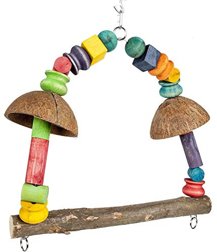 Adventure Bound LARGE WOODEN PARROT SWING TOY WITH COCONUTS AFRICAN GREY 3519