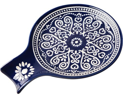 Ceramic Spoon Rest, Cooking Spoon Holder for Kitchen Counter/Stove Top/Dining Table Modern Farmhouse Decorative, Large (Blue)