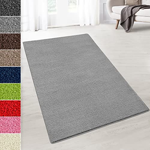 Floordirekt Velours-Teppich auf Maß - Flauschiger Teppichläufer für Küche, Flur, Wohnzimmer - Teppich Meterware Dynasty (Silbergrau, 80 x 150 cm)