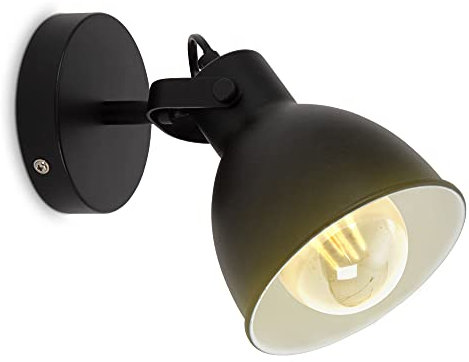 B.K.Licht - Wandleuchte innen schwenkbar, E27 Fassung, max. 10 Watt, Vintage, Wandlampe innen, Wandstrahler, Wandlicht, Wandbeleuchtung, Schlafzimmer, Flurlampe, 17,2x17x13 cm, Schwarz