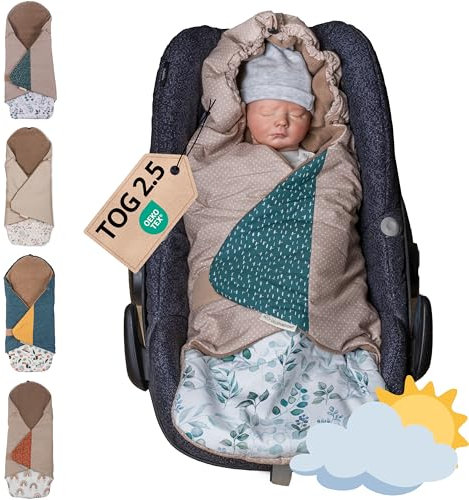 ULLENBOOM Einschlagdecke Babyschale, 100% OEKO-TEX Materialien, Eukalyptus (Made in EU) - Babydecke für Kindersitz oder Kinderwagen, kuschelige Decke für Babys, Ideal für Herbst und Winter