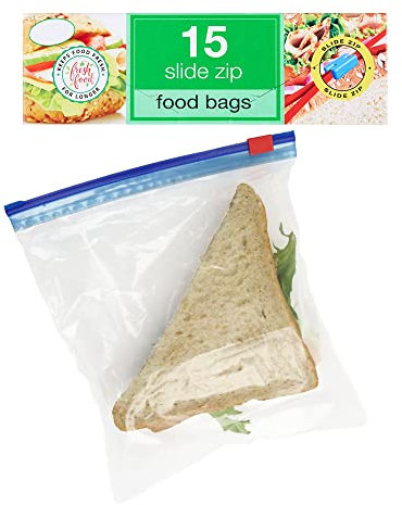 Lot de 15 sacs alimentaires tout usage, 1 L, sacs refermables à fermeture éclair, sans BPA, fermeture hermétique, la congélation, le transport et l'organisation