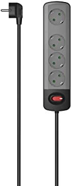 Hama Multiprise 4 Prises Terre Interrupteur Accroches Murales 16A /3680W (Prise Multiple Rallonge Electrique 1.5m, Securité Enfant, Gestion Câbles, Bloc 3+1 Prises Schuko Compatible France) Gris Noir