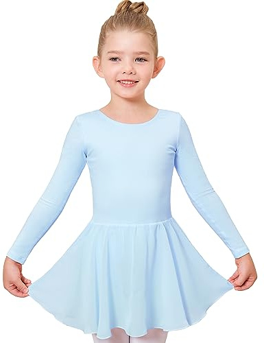 Stelle Ballet Leotards for Girls Long Sleeve Toddler Dance Leotard Outfits with Skirt Classic(Little/Big Kid) (Blue,5-6 Years)