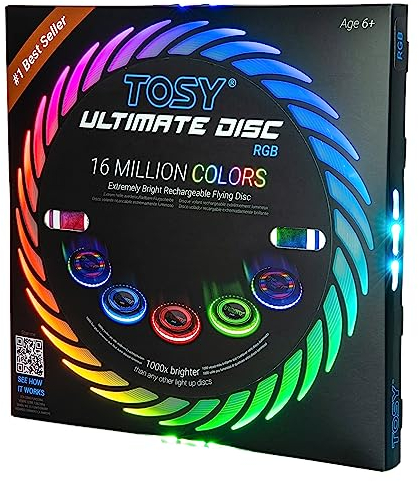 TOSY Flying Disc – 16 Millionen RGB-Farben oder 36 LEDs, Hell, Smart-Modi, automatisches Aufleuchten, wiederaufladbar, Geburtstags, Ostern, Männer/Jungen/Kinder, 175g Frisbee