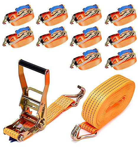 maXpeedingrods 10Pcs 4000kg Cinghie di ancoraggio con gancio 5m, EN 12195-2 Cinghia Di Fissaggio, Cinghia Di Tensione professionali con Cricchetto e Gancio, due parti 50mm