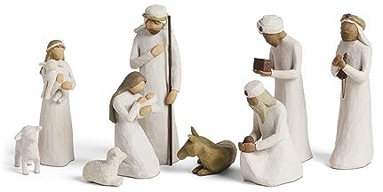 Willow Tree Nativity Accessory Figures with The Three Wisemen Plus Shepherd and Stable Animals 7-Piece Set