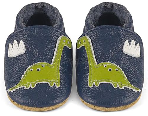 LACOFIA Baby mjuka läderskor halkskydd mjuka spädbarn pojkar flickor toffel spjälsäng skor första gåstolar 0-24 månader, Gröna dinosaurier, 6-12 Månader