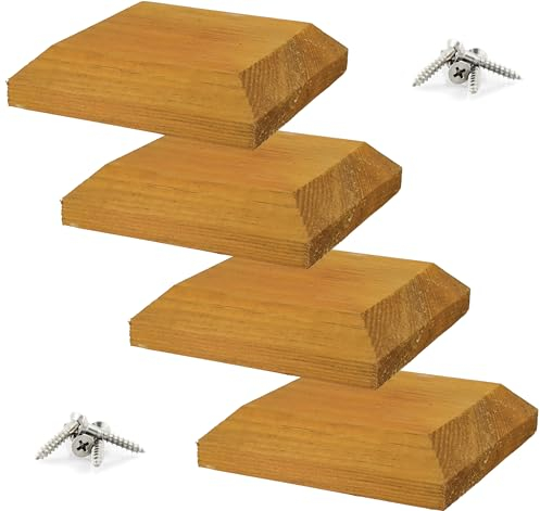 IRONTITE® 4 Pack Wooden Fence Post Caps 4x4, Newel Post Cap Fence Toppers to Suit 100mm (4) Square Fence Newel Posts. Protect Your Posts with This Wood Fence Post Protector (Brown)