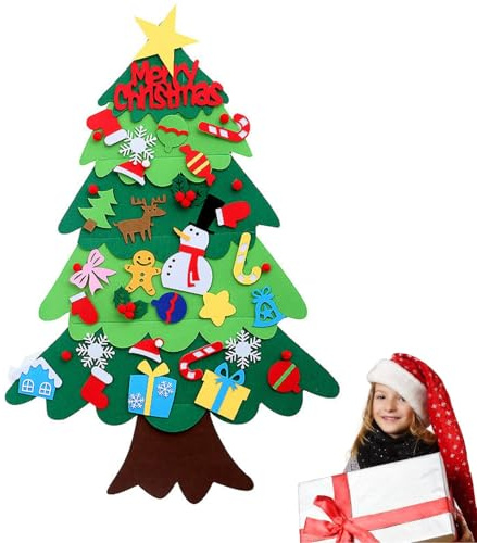 Árbol de Navidad de Fieltro con Muñeco de Nieve, DIY para Niños, 3D Fieltro Árbol de Navidad, Arbol de Navidad para Niños, Decoración de Navidad Adornos Extraíbles, 100 cm
