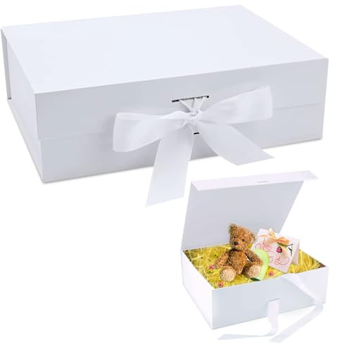 Scatola regalo magnetica pieghevole per anniversari, vacanze, feste di compleanno (bianco), 23 x 17 x 7 cm
