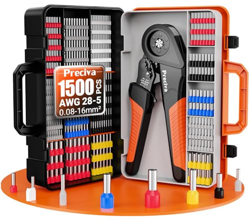 Preciva Crimpadora Terminales Electricos 0,08-16 mm² con 1500 casquillos, Juego de alicates de corte, ajustables, para la industria, Alicates de corte bricolaje