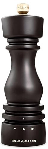Cole & Mason London Moulin à sel – Shakers à épices rechargeables avec un design en bois de qualité supérieure – Réglable pour assaisonnements fins à grossiers – Utilise un mécanisme en acier au