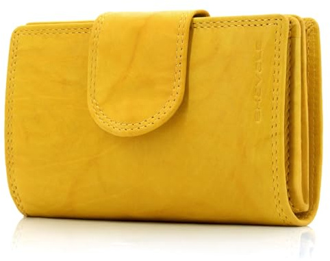 ekavale Geldbörse aus echtem Leder für Damen, Frauen Geldbeutel, Portemonnaie RFID (Antik-Senf)