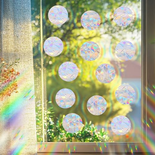 yufana Suncatcher Prism Window Stickers, Large, Pack of 32 Bird Protection for Glass Panes, Invisible, Prism Window Stickers, Bird Protection, Rainbow Film Window