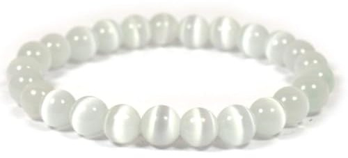 JoyasMinerales Pulsera de Piedras Naturales 100% Auténticas - Pulsera Selenita - Ajuste Cómodo y Estilo Elegante | Cuerda Elástica Coreana y Caja de Joyería Incluida (Selenita, 8mm)