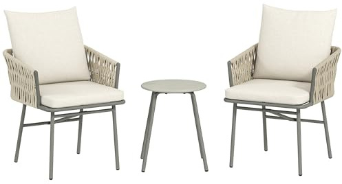 Outsunny Conjunto de Jardín Exterior de 3 Piezas con 2 Sillas Gris y Crema