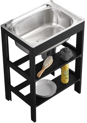 Évier de cuisine utilitaire en acier inoxydable, évier de service sur pied, évier commercial avec robinet, cuve simple en acier inoxydable pour garage, restaurant, cuisine, buanderie