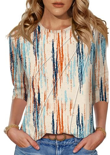 Kistore Summer Tops for Women UK 3/4 Sleeve Crew Neck Office Blouse L