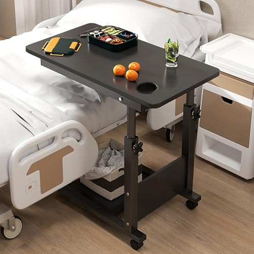 ZYZSY Table De Lit A Roulette Medical, Réglable en Hauteur de 73 à 100 cm, Bureau Debout Mobile Plateau Appoint Portable, Table d'O appoint Pliante pour Lit, Canapé, Salon(Black)
