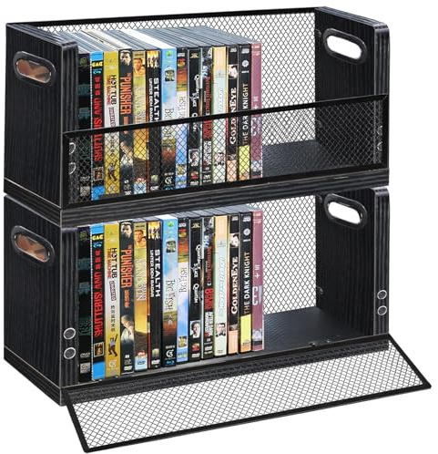 PUTNATRUE DVD/Blu ray Storage Rack, 2 Pack DVD Holders Hold Up To 56 DVDs (28 Each), Black Stackable DVD Tower also Used for CDs, Video Game Cases, Vhs Taps, Desktop Organizer of Music and Movie Discs